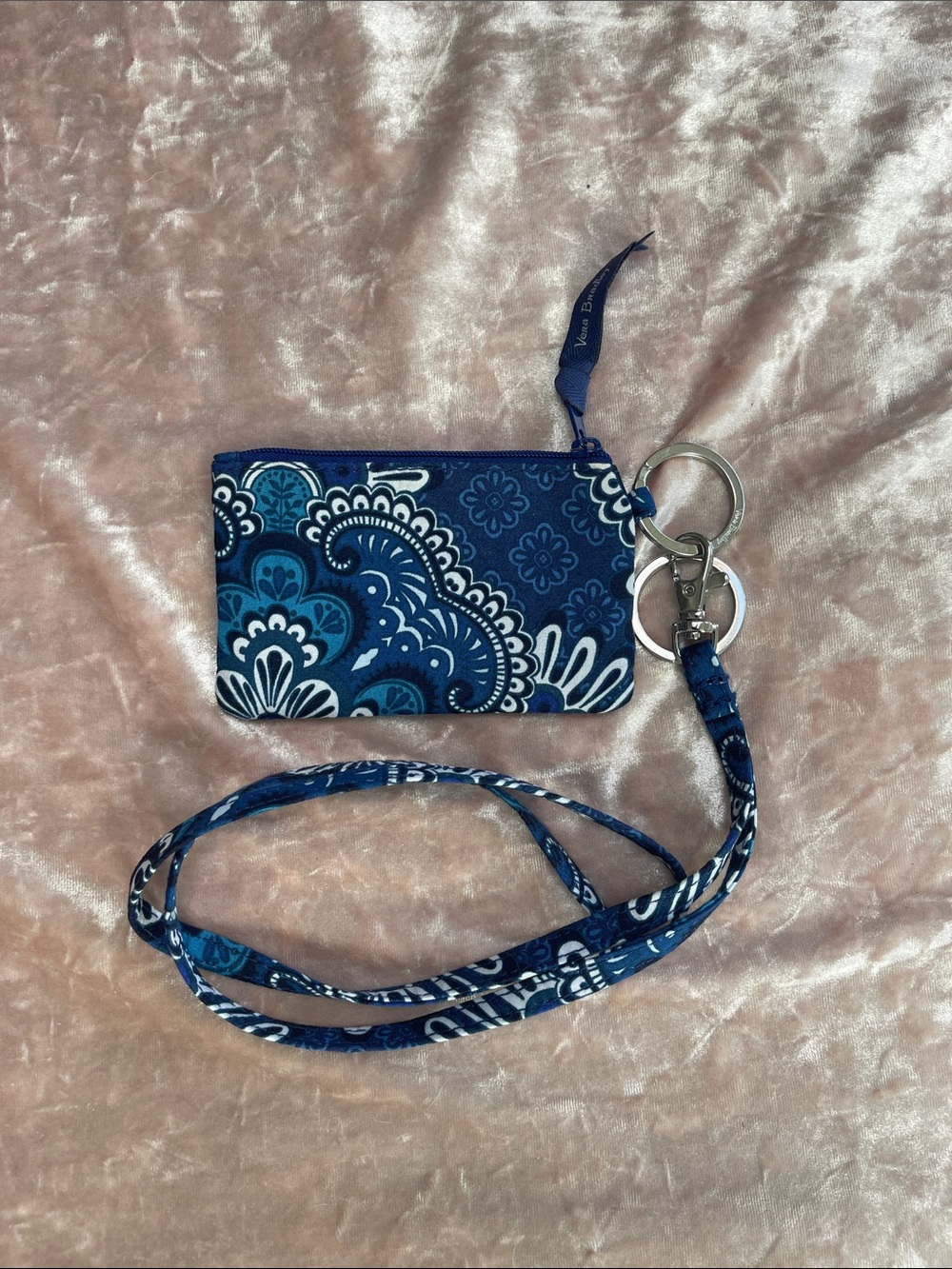 Vera Bradley Navy & Teal Paisley Card Case with Lanyard